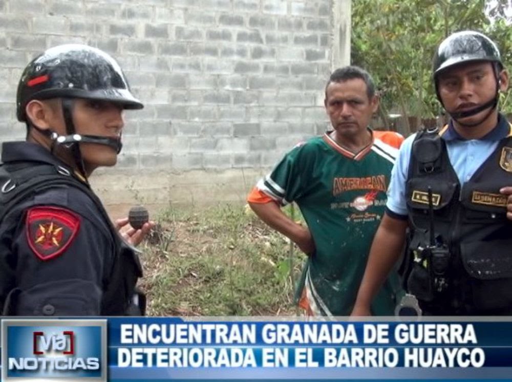 Encuentran granada de guerra deteriorada en el barrio Huayco Encuentran granada de guerra deteriorada en el barrio Huayco