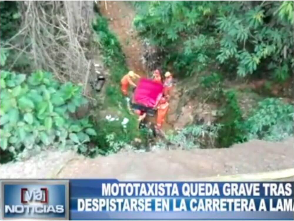 Mototaxista queda grave tras despistarse en la carretera a Lamas