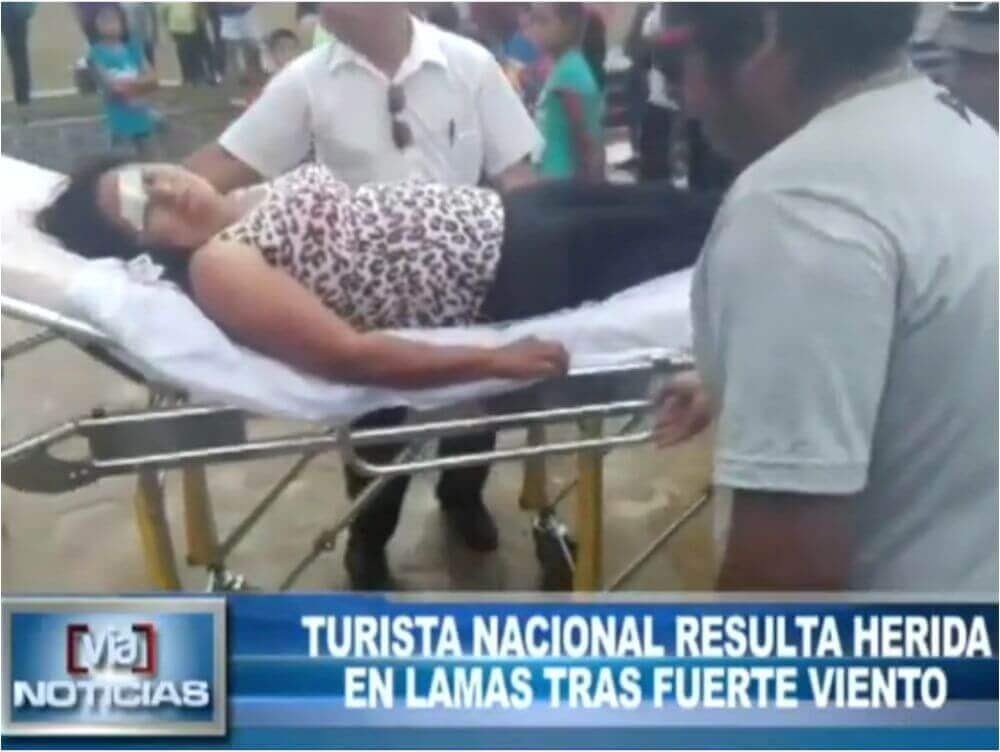 Turista nacional resulta herida en Lamas tras fuerte viento