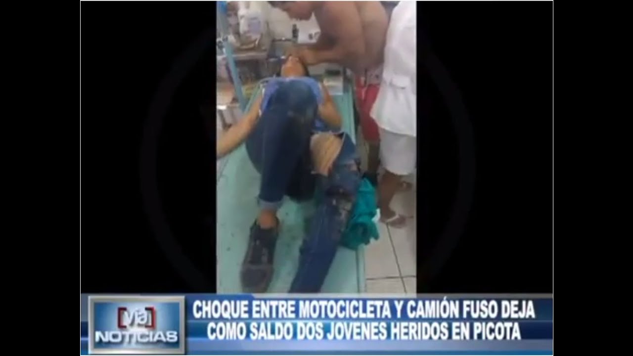 Dos jovenes heridos tra choque entre motocicleta y camión fuso en Picota Dos jovenes heridos tra choque entre motocicleta y camión fuso en Picota