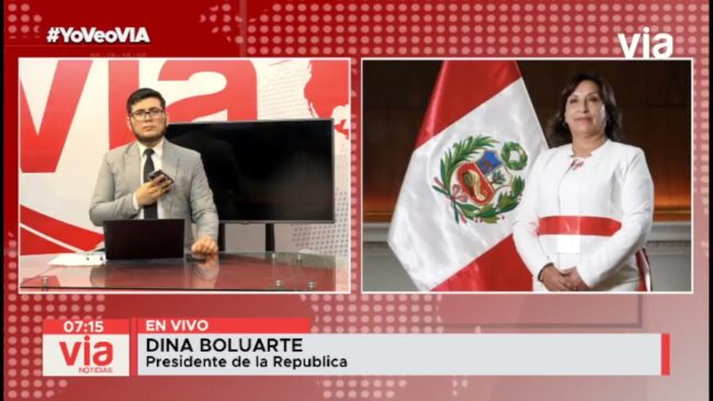 Entrevista a la Presidente del Perú, Dina Boluarte Zegarra, en VIA Televisión de Tarapoto.